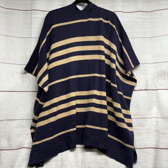 Gap blue Tan Stripe Wool Blend Poncho size XL - Picture 9 of 12